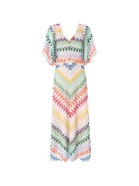 Missoni maxi V-neck chevron-pattern dress Neutrals DS26SG3KBR015I