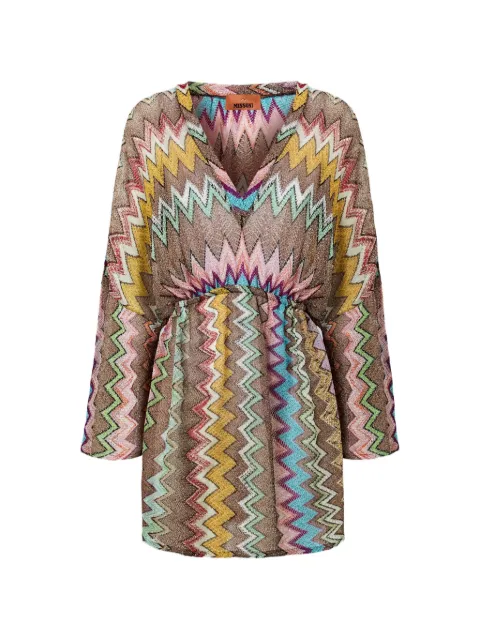 Missoni short beach cover-up in lamé viscose with macro zigzag pattern Neutrals MC22SQ03BR014K