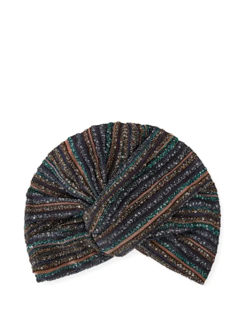 Missoni ribbed lamé viscose turban with sequins Brown AS26SS03BK01CL