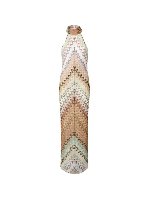 Missoni long dress with halterneck neckline in zig zag lace Neutrals DS26SG4FBR015I