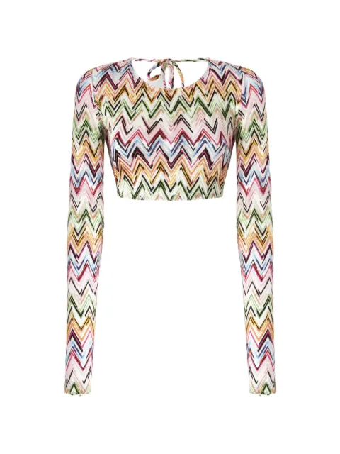 Missoni crop top in stretch viscose with lace and zigzag motif White MS26SK01BJ00QL