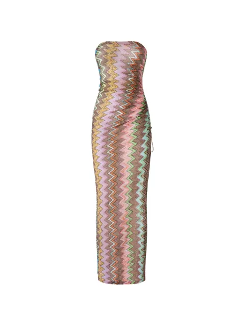 Missoni long cover-up in lamé viscose with macro zigzag pattern Brown MC25SQ07BR014K