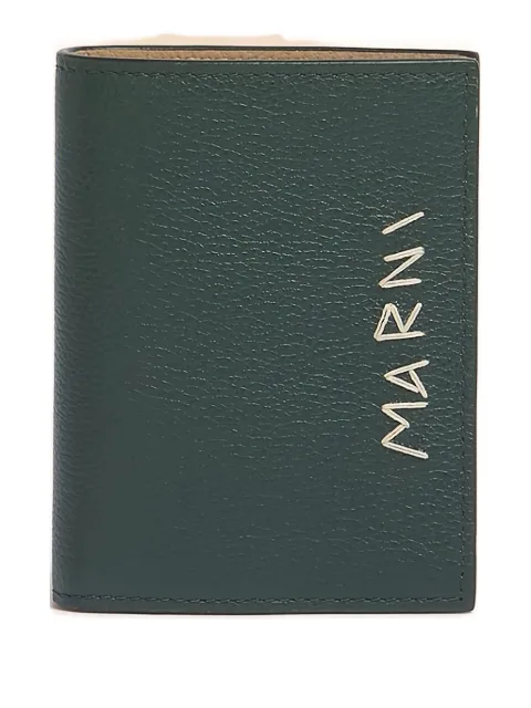 Marni leather bifold wallet with mending-embroidery Green PFMI0098U0P6533