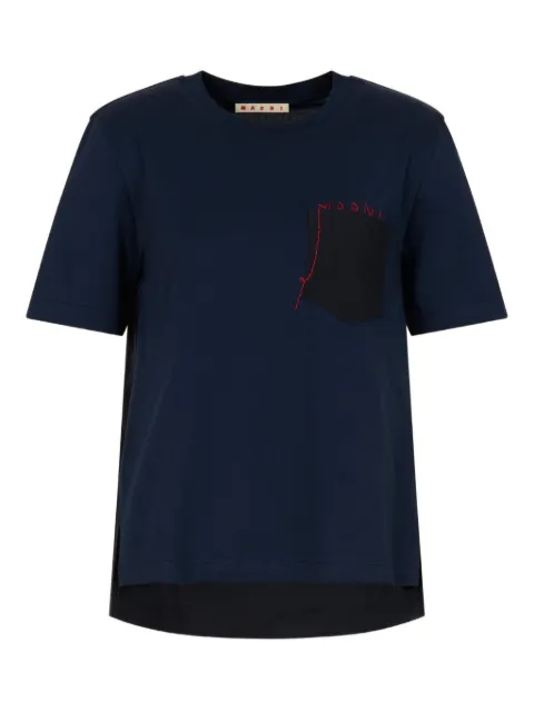 Marni deep blue cotton T-shirt with handstitched Marni logo Blue THJE0378QSUTC446