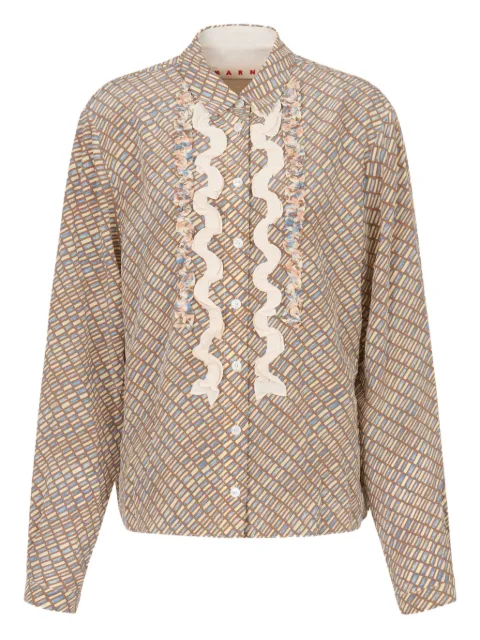 Marni ruffled printed shirt Brown CAMA0663Q1UTSG42