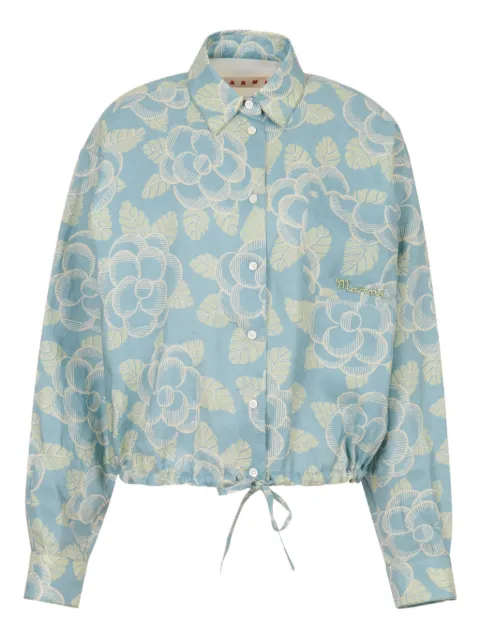 Marni ramie drawstring shirt with Banjo print Blue CAMA0670S1UTR028