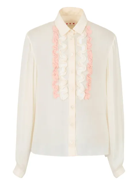 Marni silk georgette shirt with ruffles Neutrals CAMA0663Q0UTSG14