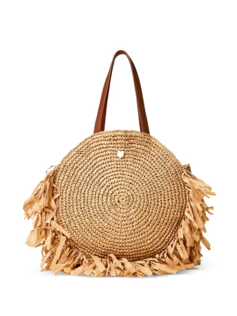 TWINSET fringed raffia tote bag Neutrals 261LB7BAA