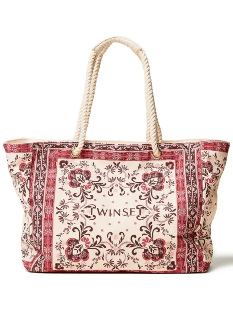 TWINSET floral-print rope-detail tote bag Neutrals 261LB7BJJ