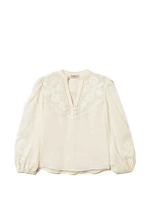 TWINSET ramie blouse with embroidery Neutrals 261TT2291