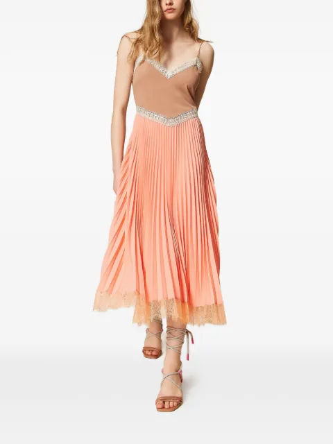 TWINSET x Myfo crêpe de chine pleated midi dress Orange 261AQ2090