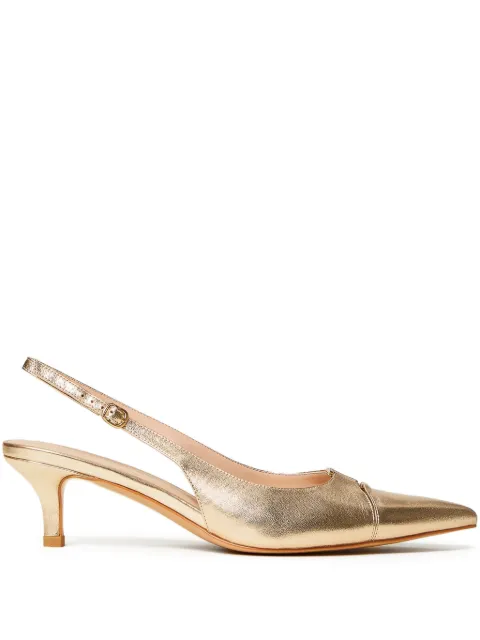 TWINSET metallic-effect logo-plaque pumps Gold 261TCP034