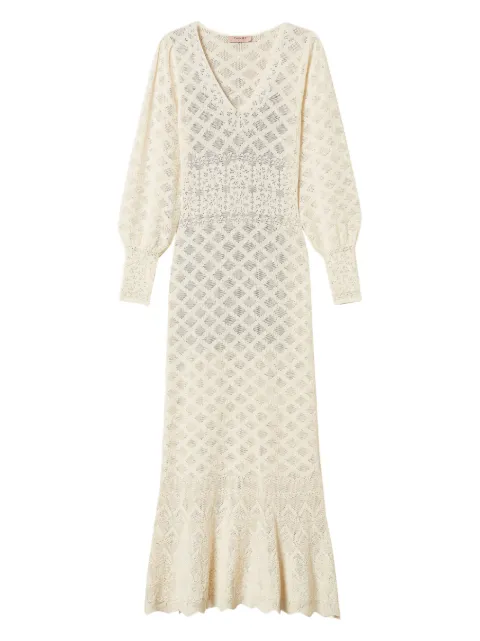 TWINSET long knit dress with floral pattern White 261TP3260