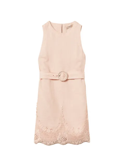 TWINSET short linen dress with lace Pink 261TT2180