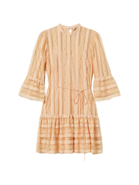 TWINSET short striped lace dress with belt Pink 261TP2544