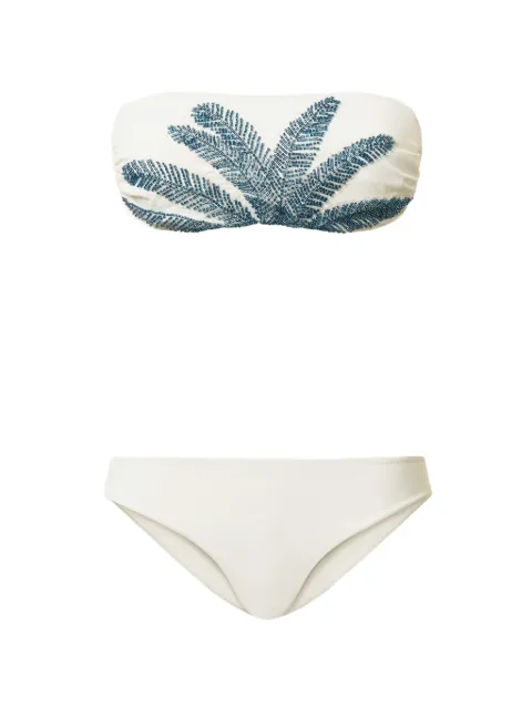 TWINSET embroidered bandeau top and brazilian bikini bottoms White 261LMMF11