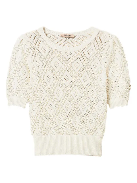TWINSET diamond pattern jumper with pearls White 261TP3201