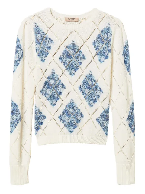 TWINSET diamond pattern jumper with floral print White 261TP3450