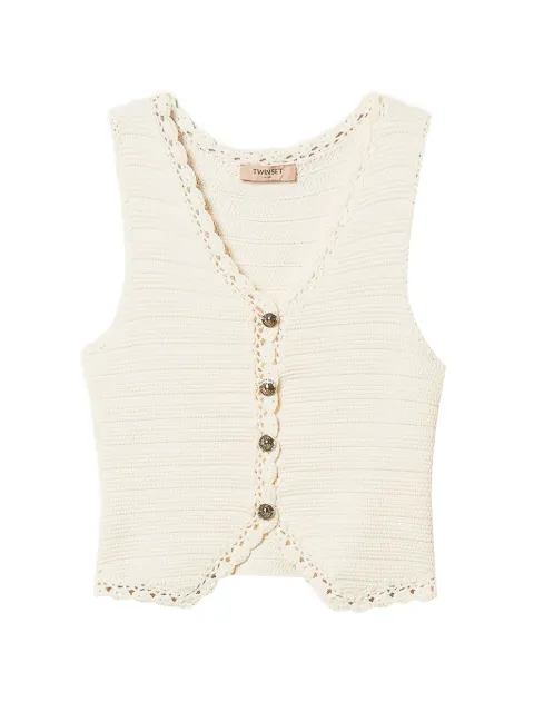 TWINSET crochet-trim knitted waistcoat White 261TP3077