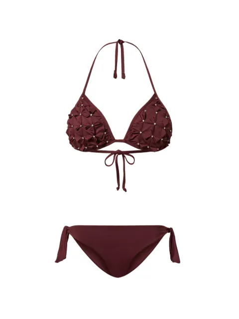 TWINSET triangle bikini top with embroidery and thong bottoms Red 261LBMB22