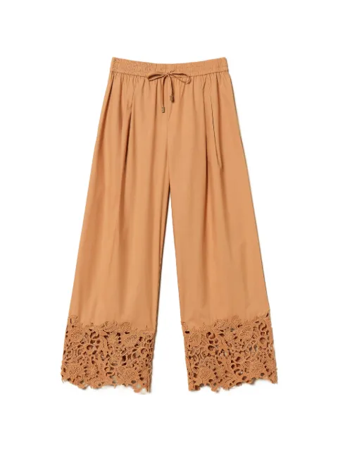 TWINSET wide poplin trousers with macramé Neutrals 261LB2ADD