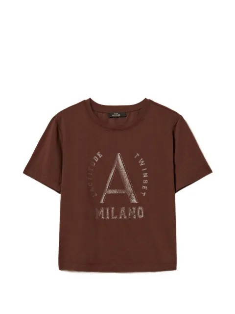 TWINSET T-shirt with laminated logo print Brown 261AP2163