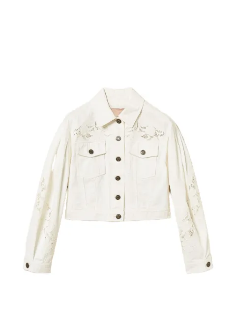 TWINSET lace-detail denim jacket White 261TT2460