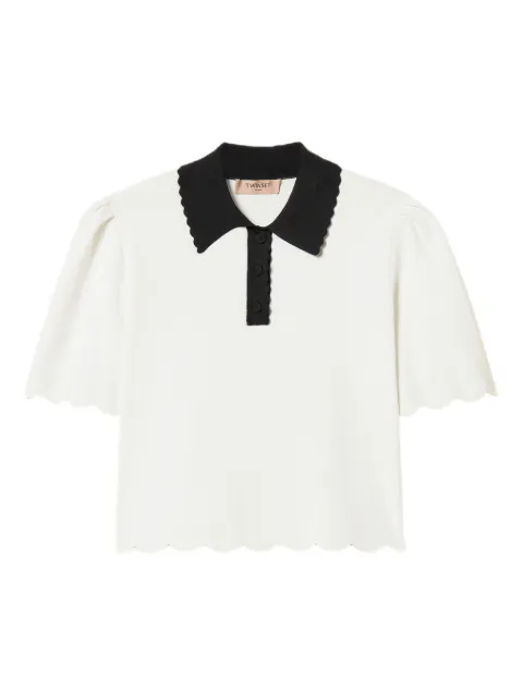 TWINSET scalloped-trim knitted polo shirt White 261TP3371