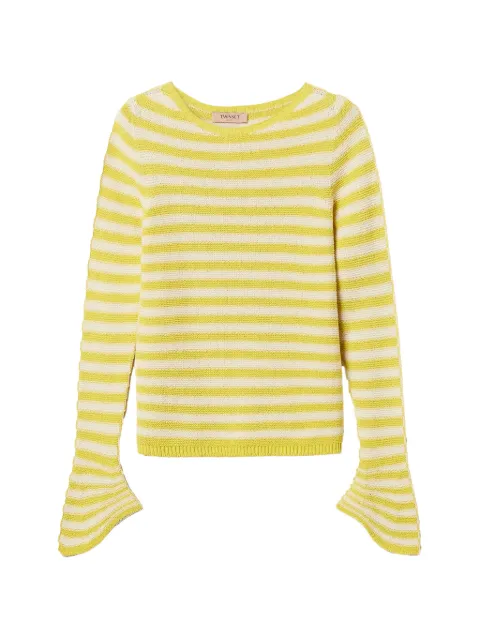 TWINSET two-tone striped seamless crew neck jumper Yellow 261TP3221