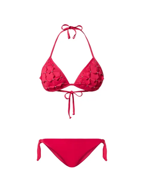 TWINSET triangle bikini top with embroidery and thong bottoms Red 261LBMB22