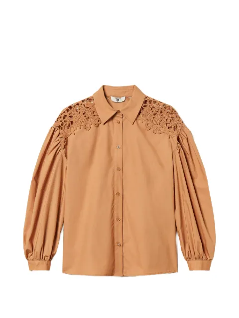 TWINSET poplin shirt with macramé Neutrals 261LB2AJJ