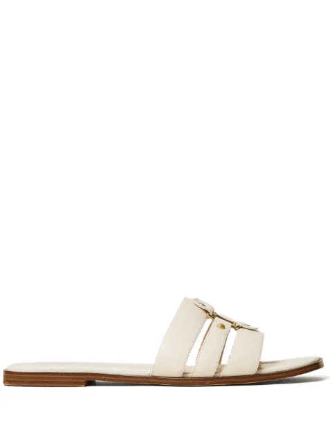TWINSET leather sliders with logo Neutrals 261TCP038