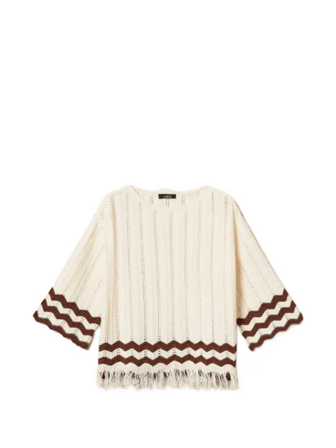TWINSET jumper with zig-zag detail and fringes White 261AP3061