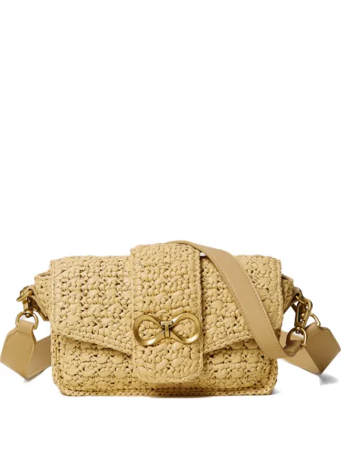 TWINSET raffia shoulder bag with logo buckle Neutrals 261TB7390