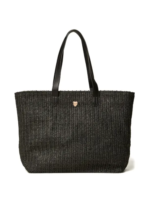 TWINSET raffia shopper bag with fringes Black 261LB7BBB