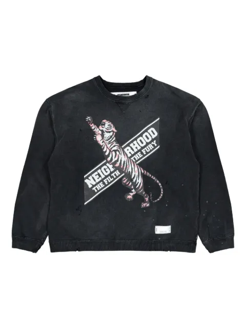 Neighborhood tiger-graphic faded-effect sweatshirt Black 252OKNHCSM01