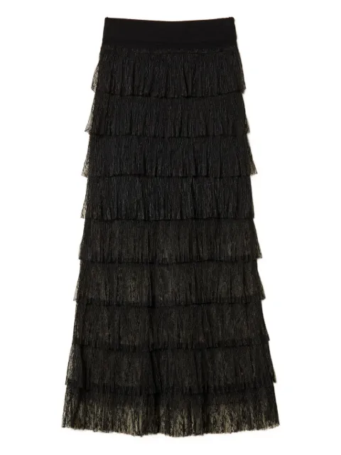 TWINSET long knit skirt with plumetis lace Black 261TP3164