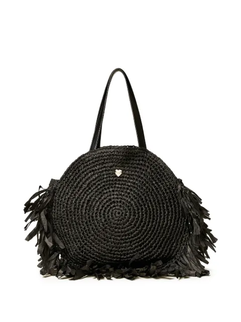 TWINSET round raffia shopper bag with fringes Black 261LB7BAA