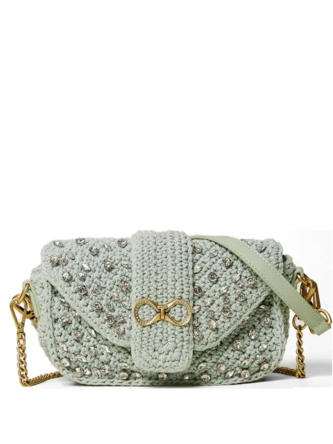 TWINSET Crochet shoulder bag with rhinestones Blue 261TB7490