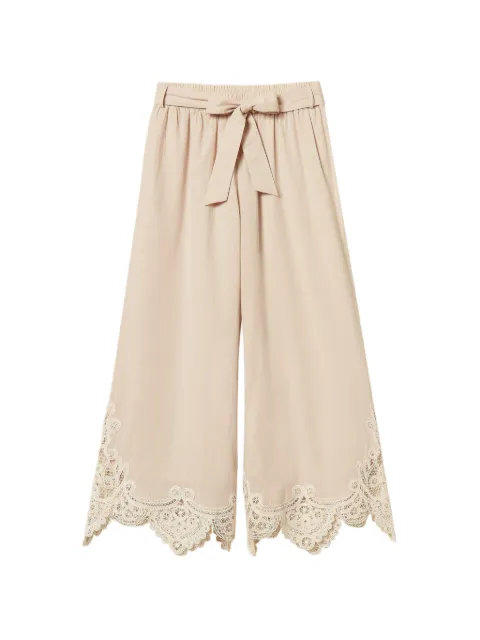 TWINSET cropped muslin trousers with macramé Neutrals 261LM2DBB
