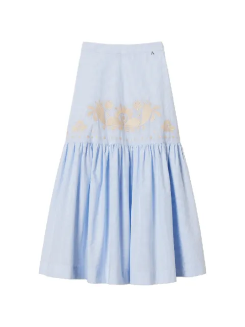 TWINSET long striped skirt with flounce and embroidery Blue 261AT2031