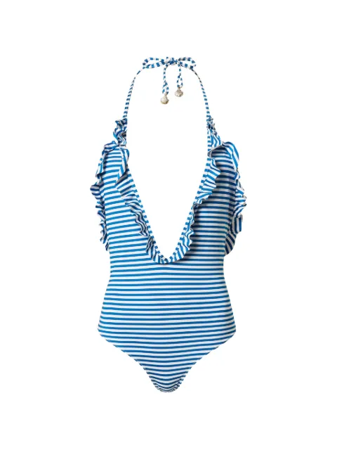TWINSET striped jacquard one-piece swimsuit Blue 261LMMC00