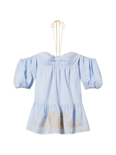 TWINSET pinstripe off-shoulder dress Blue 261AT2041