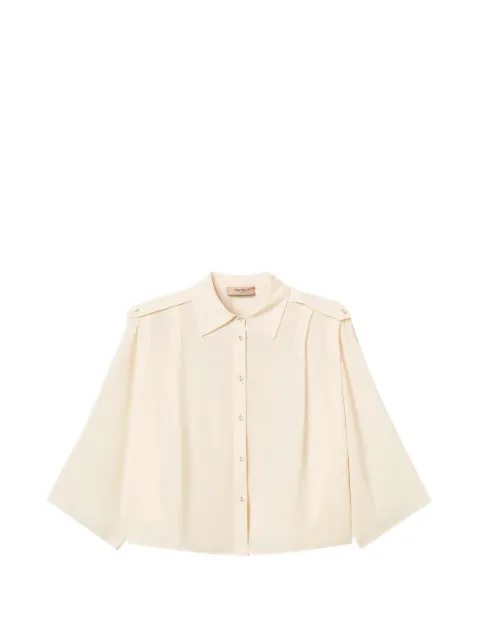 TWINSET Crêpe de Chine cropped shirt Neutrals 261TP2460