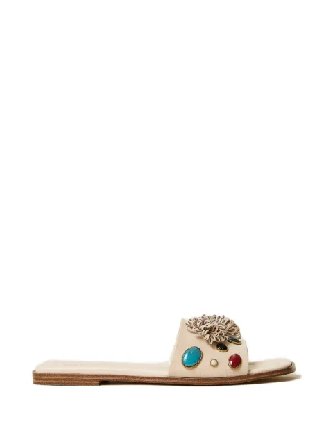 TWINSET suede slides with decorative stones Neutrals 261TGT062