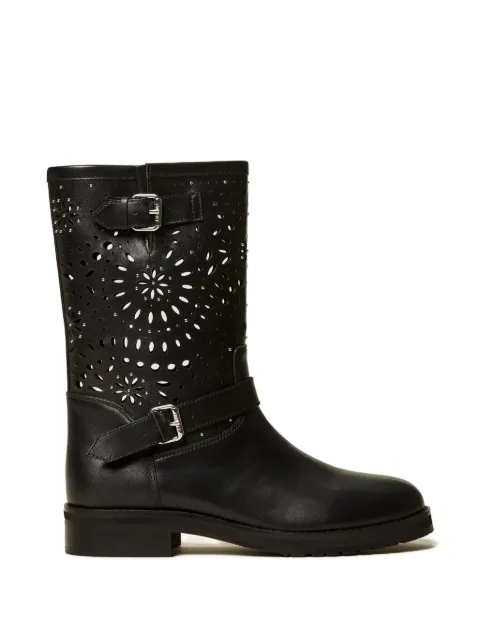 TWINSET openwork leather biker boots Black 261TCP088