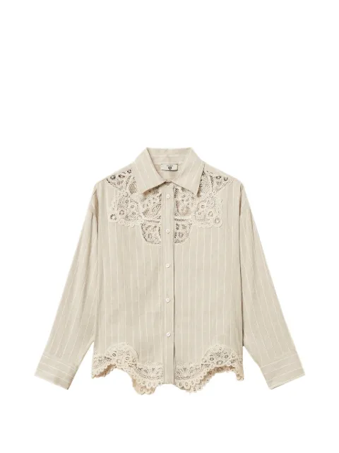 TWINSET linen blend jacquard shirt with lace Neutrals 261LM2FAA
