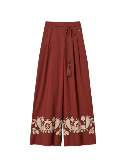 TWINSET poplin palazzo trousers with embroidery Red 261AT2043