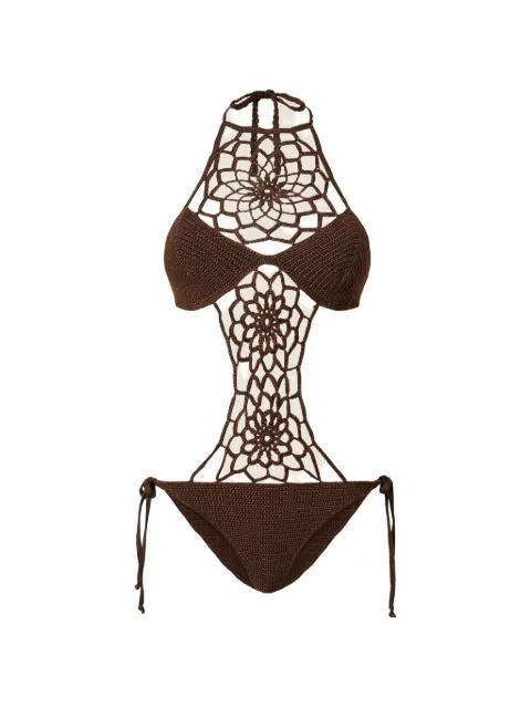 TWINSET crochet-knit swimsuit Brown 261LMME03