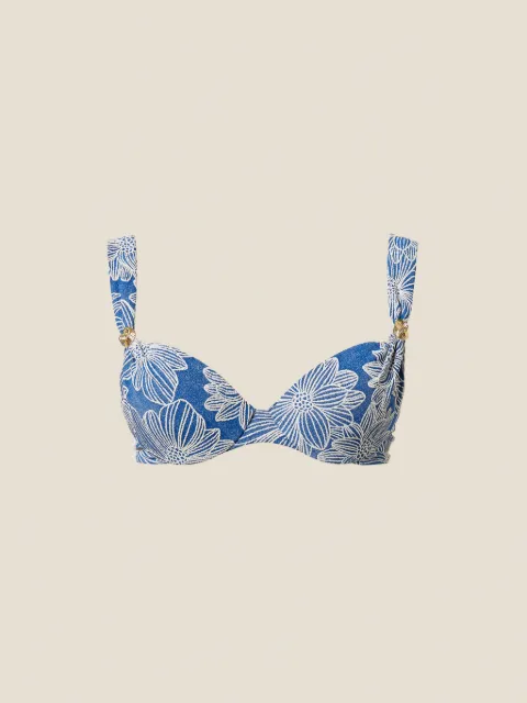 TWINSET jacquard push-up bikini top with pearl Blue 261LMMB44